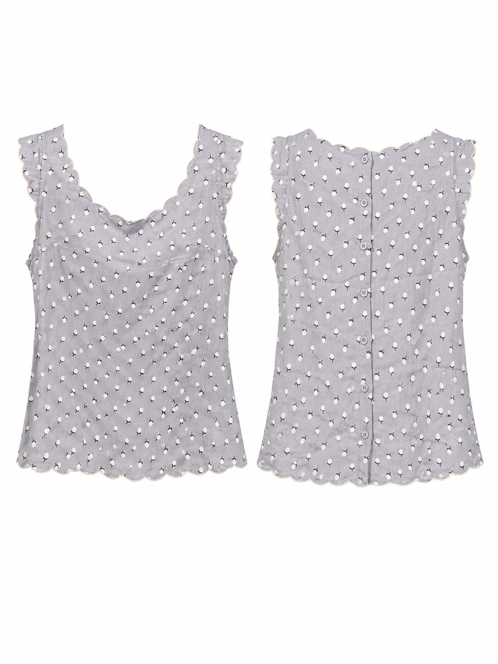 Tulip B by J317 Floral Scalloped Button Back Tank Top Gray Blue Size Small